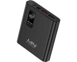 ISHIVA® Mini Powerbank 10000 mAh - Powerbank - Powerbank USB C - Snellader 22.5W - LED Display - 2 jaar Garantie - Zwart