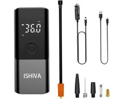 ISHIVA Elektrische Fietspomp - Bandenpomp Auto - Draagbare Luchtcompressor - voor Fiets, Scooter, Motor, Auto - 4500 mah - Tot wel 10.3 bar - USB oplaadbaar - 2 jaar Garantie