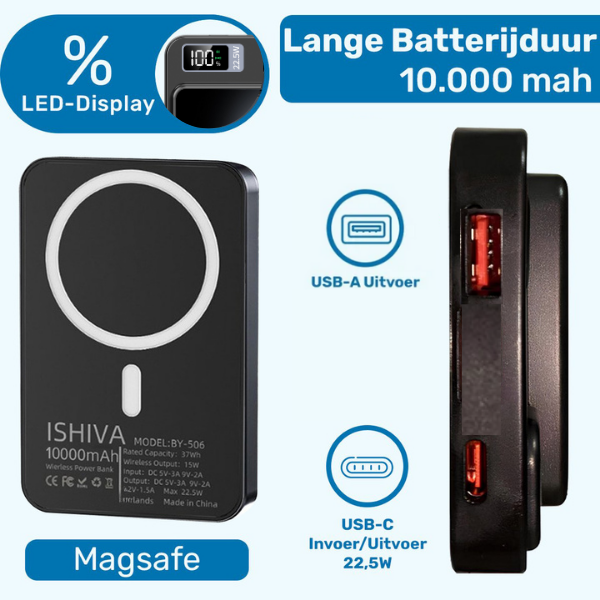 ISHIVA® MagSafe Powerbank 10000 mAh - 2 jaar Garantie