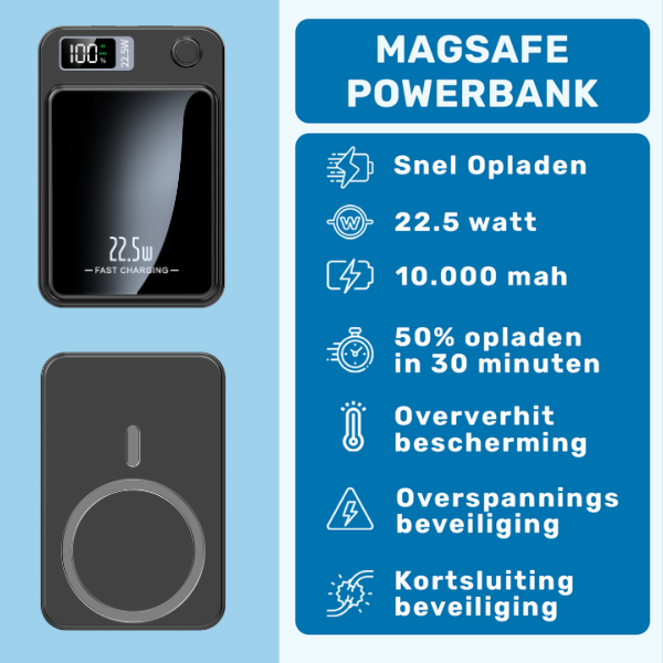 ISHIVA® MagSafe Powerbank 10000 mAh - 2 jaar Garantie