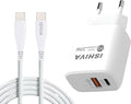 ISHIVA USB C Adapter Oplader USB stekker - USB C naar USB C Kabel - 20W Snellader - 2 jaar Garantie - Wit - 1 meter