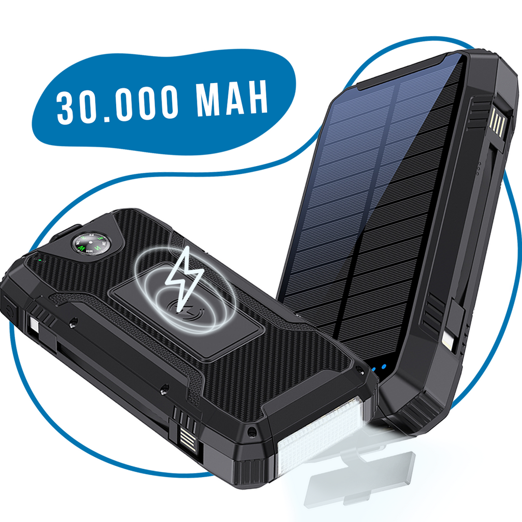 ISHIVA® Solar Powerbank 30.000 mAh – 22,5W Snelladen - Draadloos (Qi)