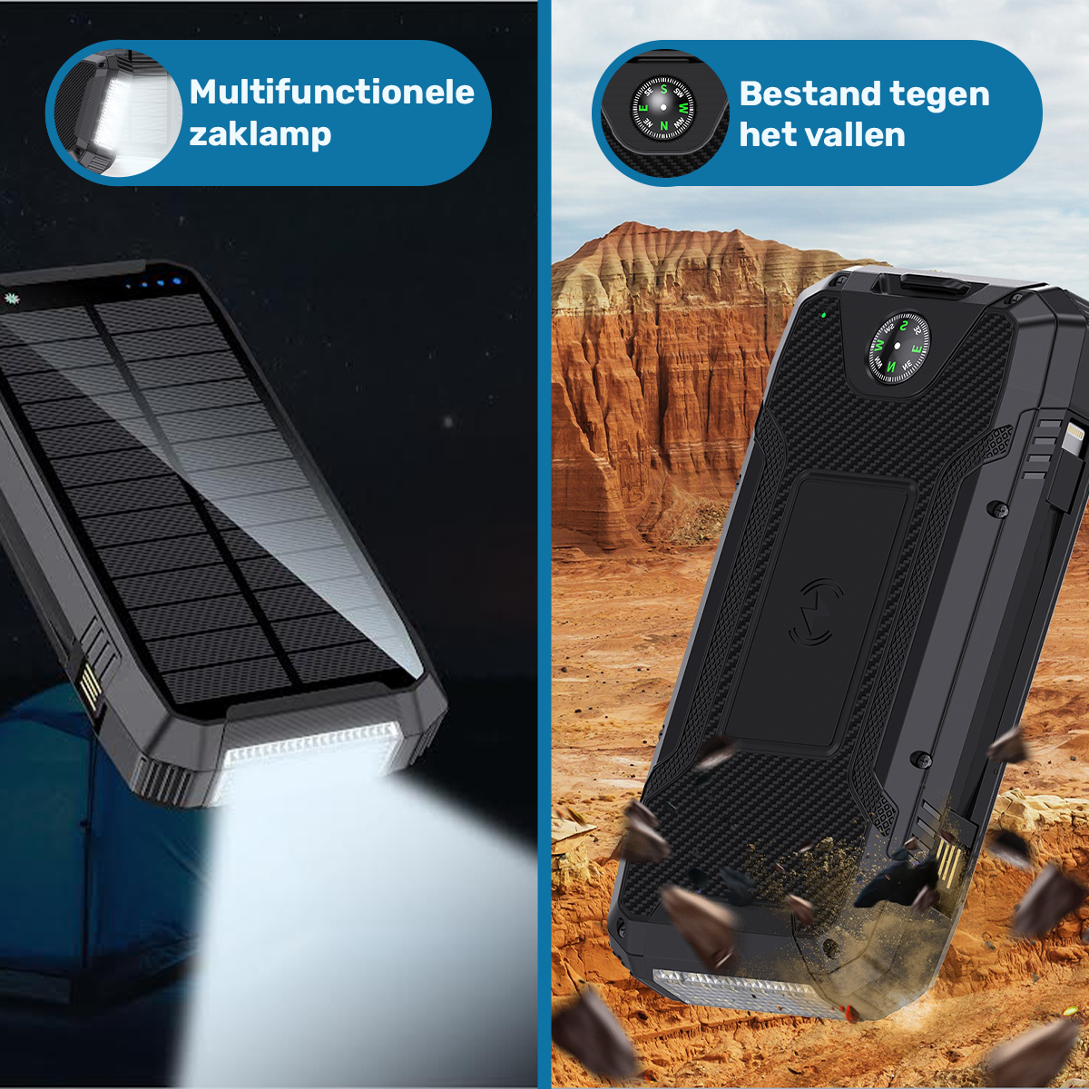 ISHIVA® Solar Powerbank 30.000 mAh – 22,5W Snelladen - Draadloos (Qi)