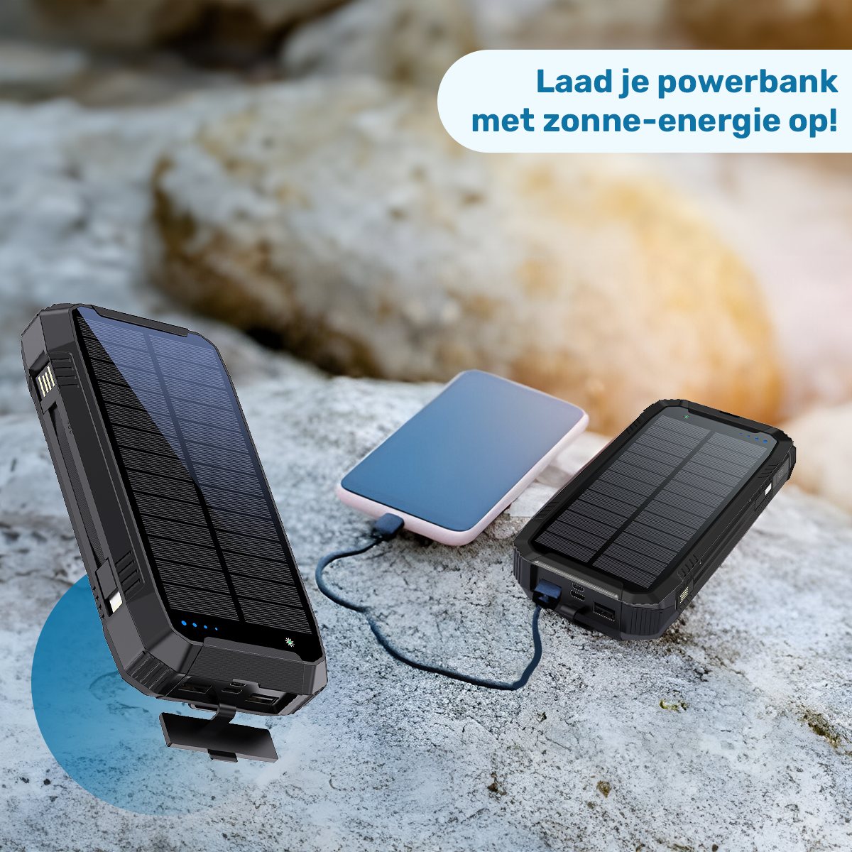 ISHIVA® Solar Powerbank 30.000 mAh – 22,5W Snelladen - Draadloos (Qi)