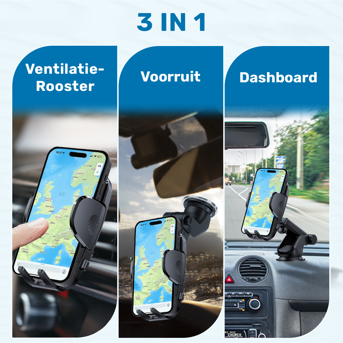 ISHIVA® Telefoonhouders Auto 3 in 1 - 2 jaar Garantie